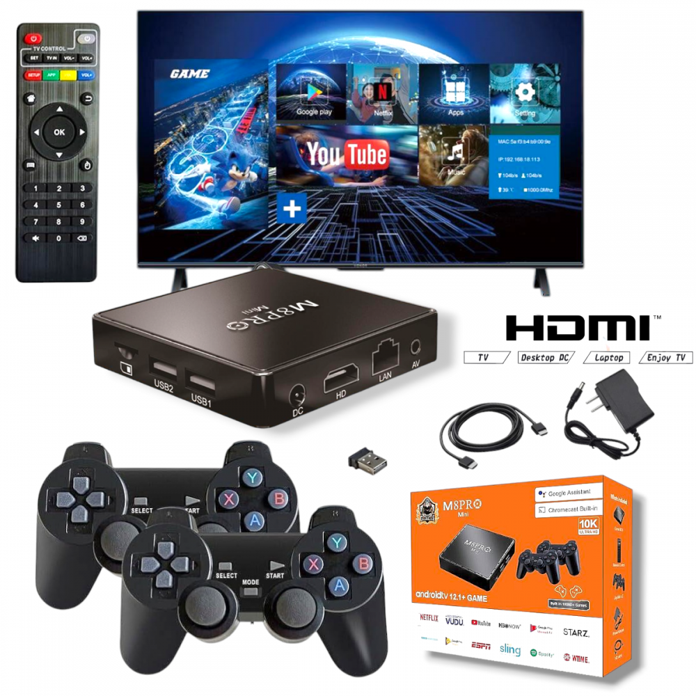 Конзола M8 Pro TV Game Box 4K HDMI 2.4G с Два Джойстика и дистанционно над 33 000 игри