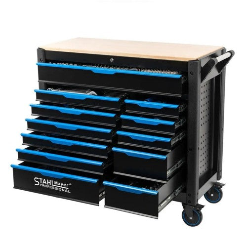 Количка с Инструменти STAHLMAYER JUMBO XXL 501 части Професионален Шкаф с Инструменти 12 чекмеджета