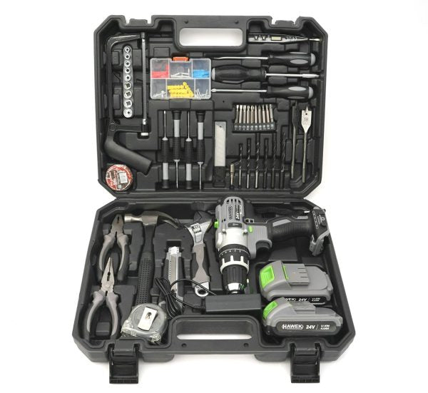 Акумулаторен Ударен Винтоверт 24V HAWEK Полша + 111 части Инструменти