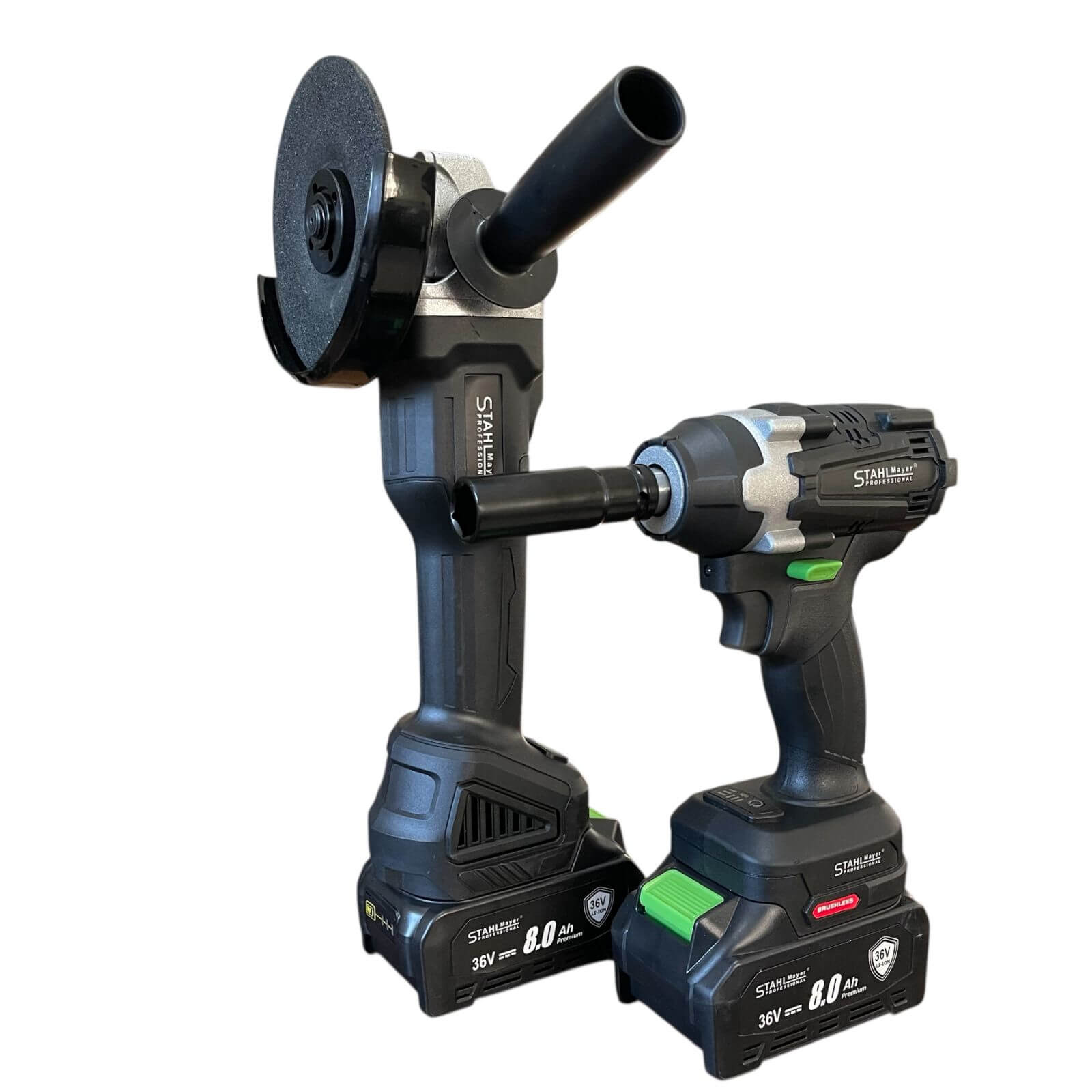 Комплект акумулаторен ъглошлайф и гайковерт 36V 8Ah StahlMayer BLACK PRO