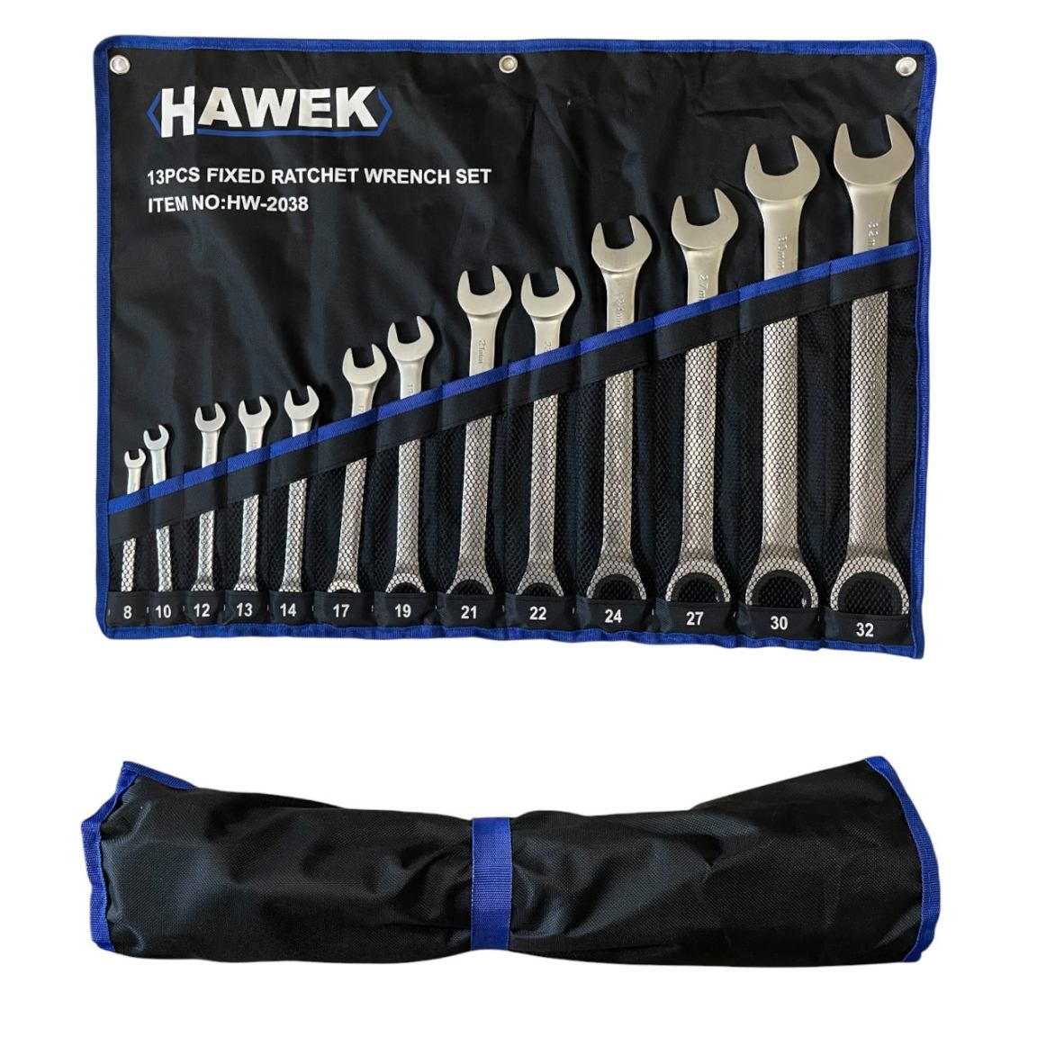ЗВЕЗДОГАЕЧНИ ТРЕСЧОТНИ КЛЮЧОВЕ 8 - 32 ММ 13 ЧАСТИ HAWEK