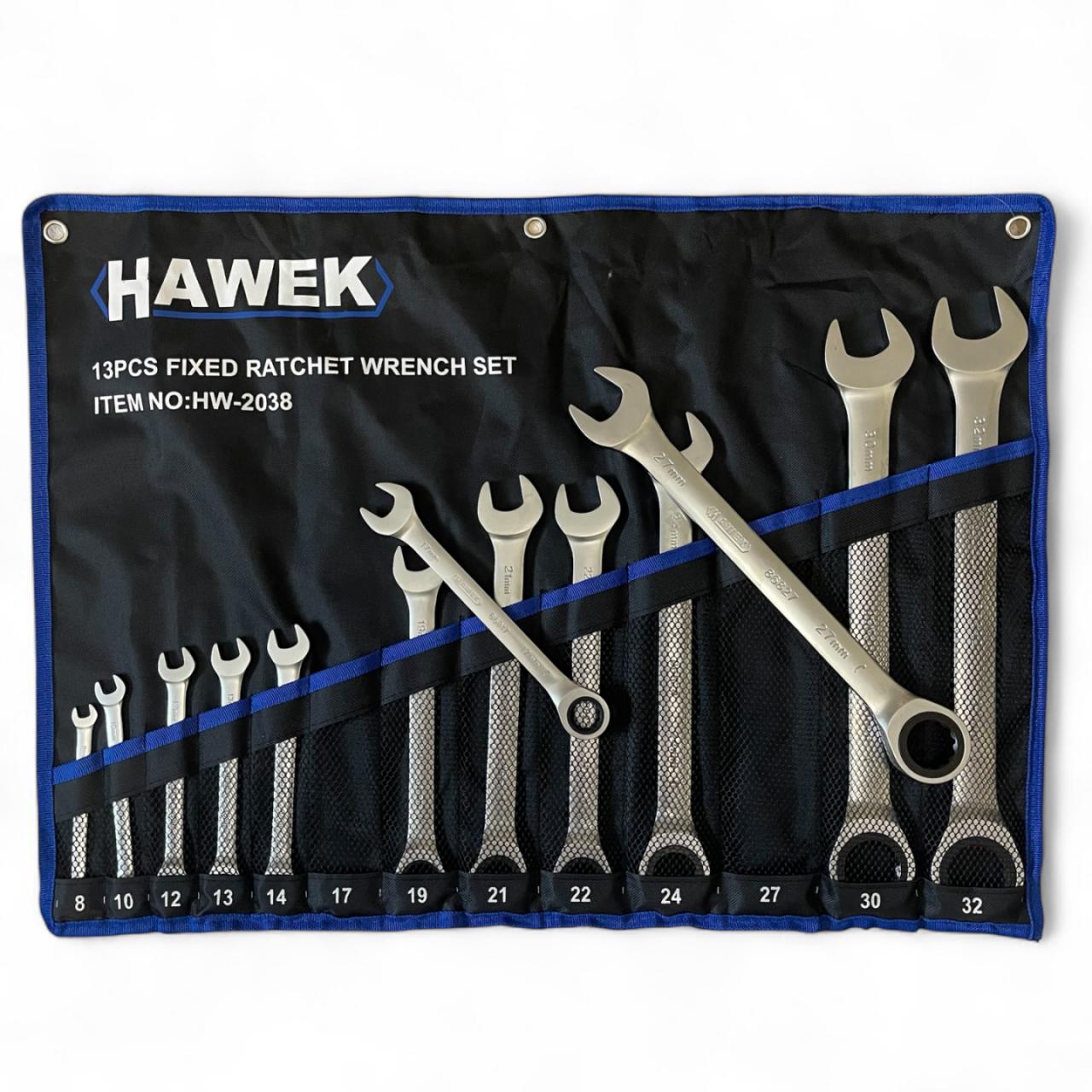 ЗВЕЗДОГАЕЧНИ ТРЕСЧОТНИ КЛЮЧОВЕ 8 - 32 ММ 13 ЧАСТИ HAWEK